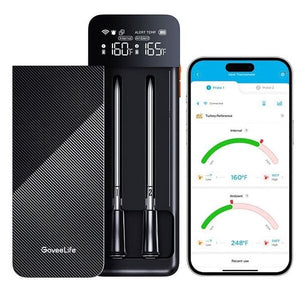 Govee Smart Wireless Meat Thermometer 2-Probe – trådløst steketermometer med Wi-Fi, Bluetooth og LCD-base