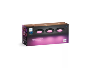 Philips Hue White and Color Ambiance Slim innfelt spotlight 90 mm 3-pakning svart – 1000 lm, IP44, Bluetooth og Zigbee