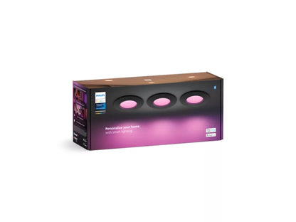 Philips Hue White and Color Ambiance Slim innfelt spotlight 90 mm 3-pakning svart – 1000 lm, IP44, Bluetooth og Zigbee