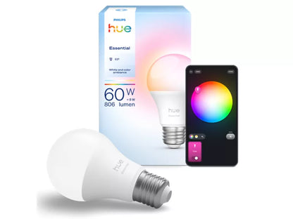 Philips Hue Essential A60 E27 smart LED-pære – 806 lm, 8 W, White and Color Ambiance, Bluetooth og Zigbee