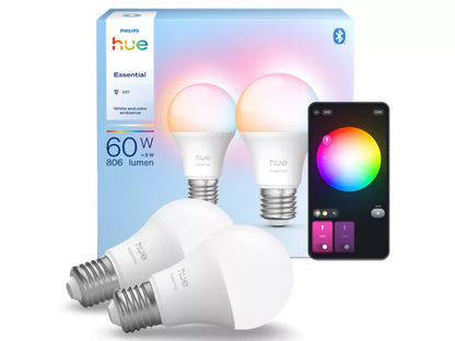 Philips Hue Essential A60 E27 smartlyspære 2-pakning – White and Color Ambiance, Bluetooth og Zigbee