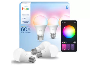 Philips Hue Essential A60 E27 smartpære 3-pakning – White and Color Ambiance, Bluetooth og Zigbee