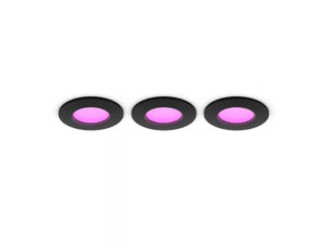 Philips Hue White and Color Ambiance Slim innfelt spotlight 90 mm 3-pakning svart – 1000 lm, IP44, Bluetooth og Zigbee