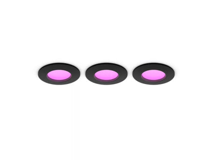 Philips Hue White and Color Ambiance Slim innfelt spotlight 90 mm 3-pakning svart – 1000 lm, IP44, Bluetooth og Zigbee