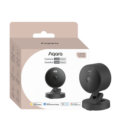 Aqara Camera G100 Select smartkamera – 2K, IP65, Wi-Fi 6, HomeKit Secure Video, svart og hvit