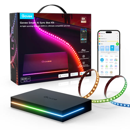 Govee AI Sync Box 2 55–65" TV-bakbelysning – HDMI 2.1, RGBWIC, Wi-Fi, Bluetooth og AI-lyssynkronisering