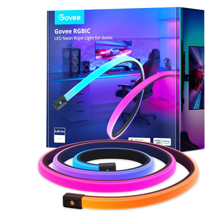 Govee Neon Rope Light for Desk 3  m smart skrivebordslys - RGBICW, Wi-Fi, Bluetooth, DreamView og musikkmodus