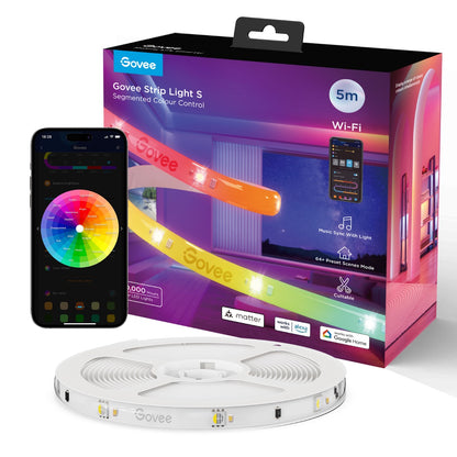Govee H612A Strip Light S 5 m smart LED-lysstripe – RGBICW, Matter, Wi-Fi og Bluetooth