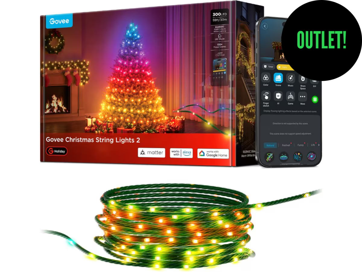 Smart julelys med 300 LED, Matter, Wi-Fi og Bluetooth. Perfekt til hus, hage og juledekorasjoner. Outlet. 