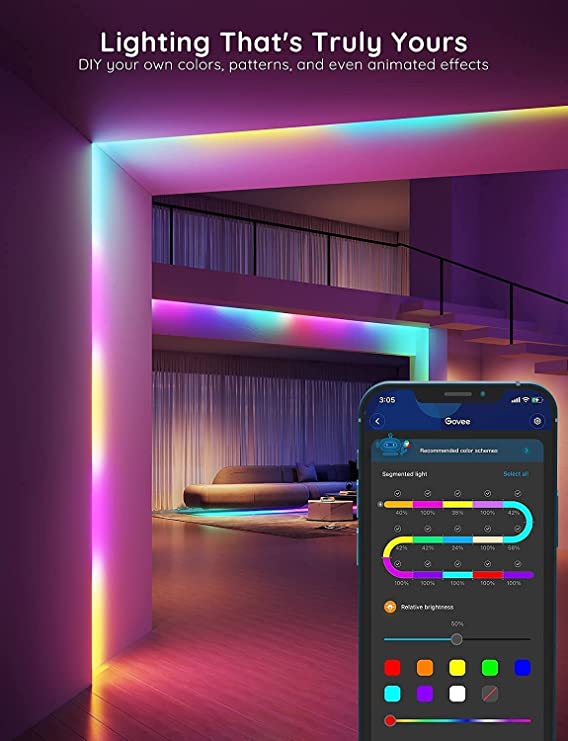 Smart LED-stripe med RGBIC-teknologi og millioner av farger. Perfekt for stemningsbelysning, gaming og smarte hjem.
