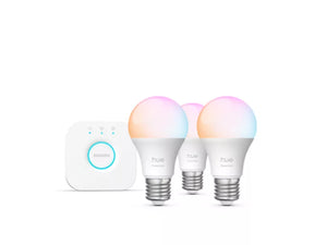 Kom i gang med Philips Hue. Startpakke med tre smartpærer og Hue Bridge for enkel styring av smart belysning.
