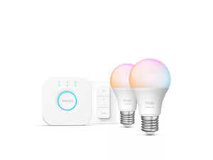 Startpakke med Hue Bridge, to smartpærer og trådløs dimmer. Enkel styring av smart belysning i hele hjemmet.