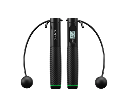 RENPHO Smart Jump Rope med Bluetooth, LCD-skjerm og 3 treningsmoduser. Tren med eller uten tau og følg aktiviteten i RENPHO Health-appen. Kjøp hos Homesync.