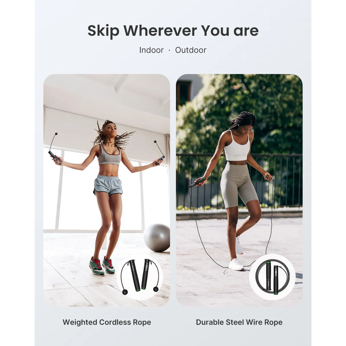 RENPHO Smart Jump Rope med Bluetooth, LCD-skjerm og 3 treningsmoduser. Tren med eller uten tau og følg aktiviteten i RENPHO Health-appen. Kjøp hos Homesync.