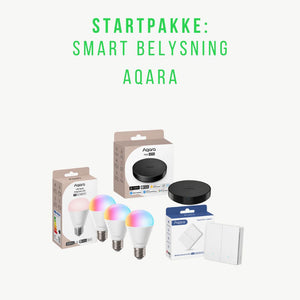 Smart belysning Aqara med 3 RGB E27 lyspærer, Hub M200 og trådløs H1-bryter. Styr farger, hvitt lys, lysstyrke og automatiseringer fra Aqara Home.