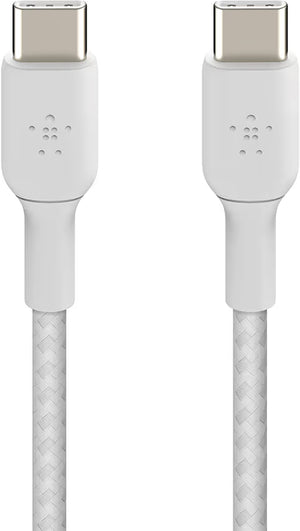 Belkin BOOST↑CHARGE flettet USB-C til USB-C-kabel 1 m – 60 W, hvit og USB-IF-sertifisert