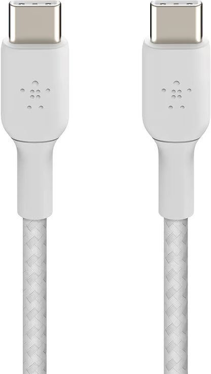 Belkin BOOST↑CHARGE flettet USB-C til USB-C-kabel 1 m – 60 W, hvit og USB-IF-sertifisert